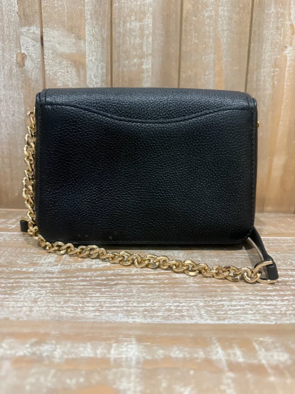 Michael Kors Wanda Crossbody Bag Black Pebbled Leather Structured Chain Strap